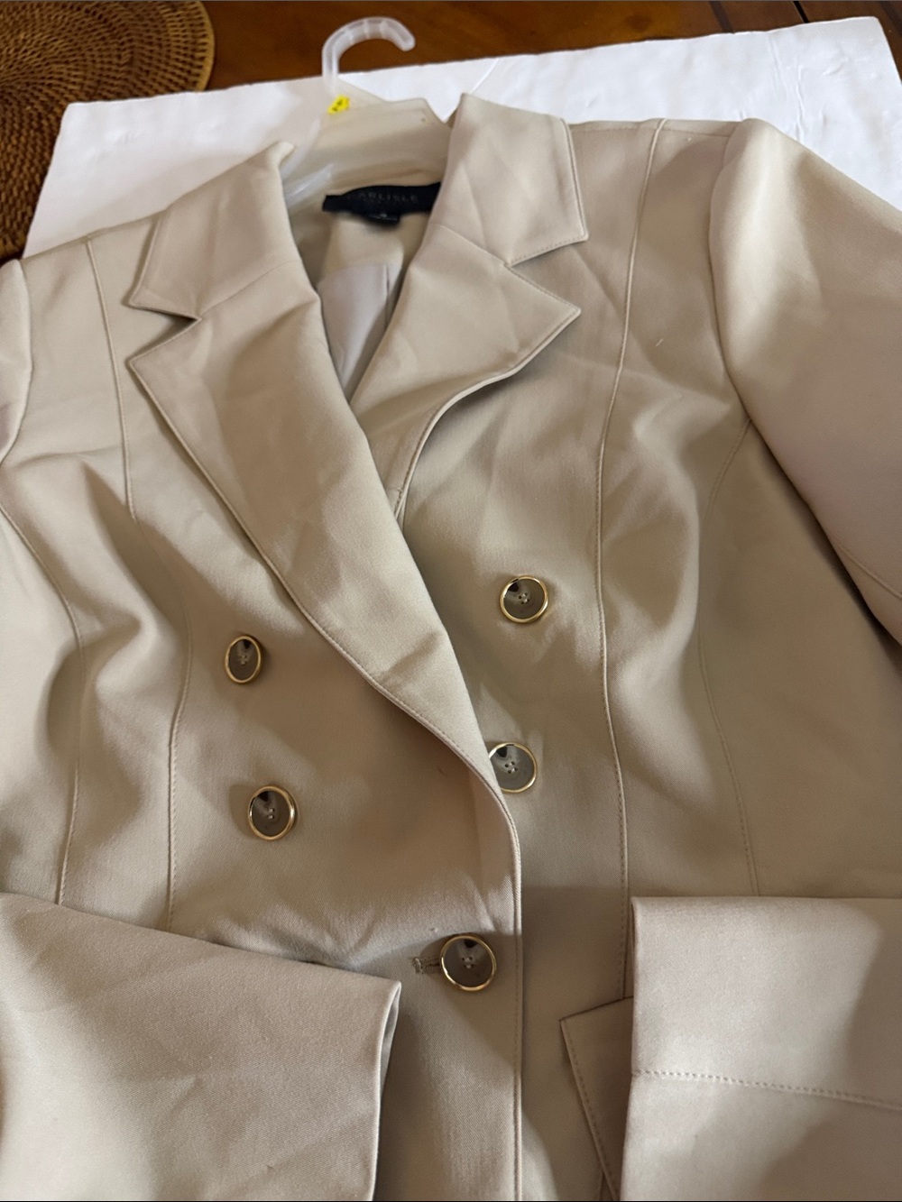 Carlisle Double-Breasted Taupe Blazer with Gold Buttons